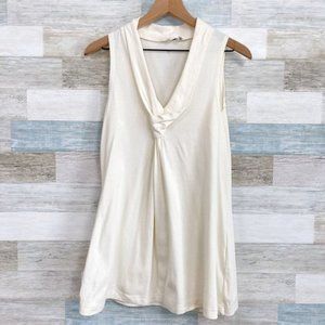 Tyler Boe Shawl Twist Knot V Neck Tunic Tank Top Cream Casual Womens Small